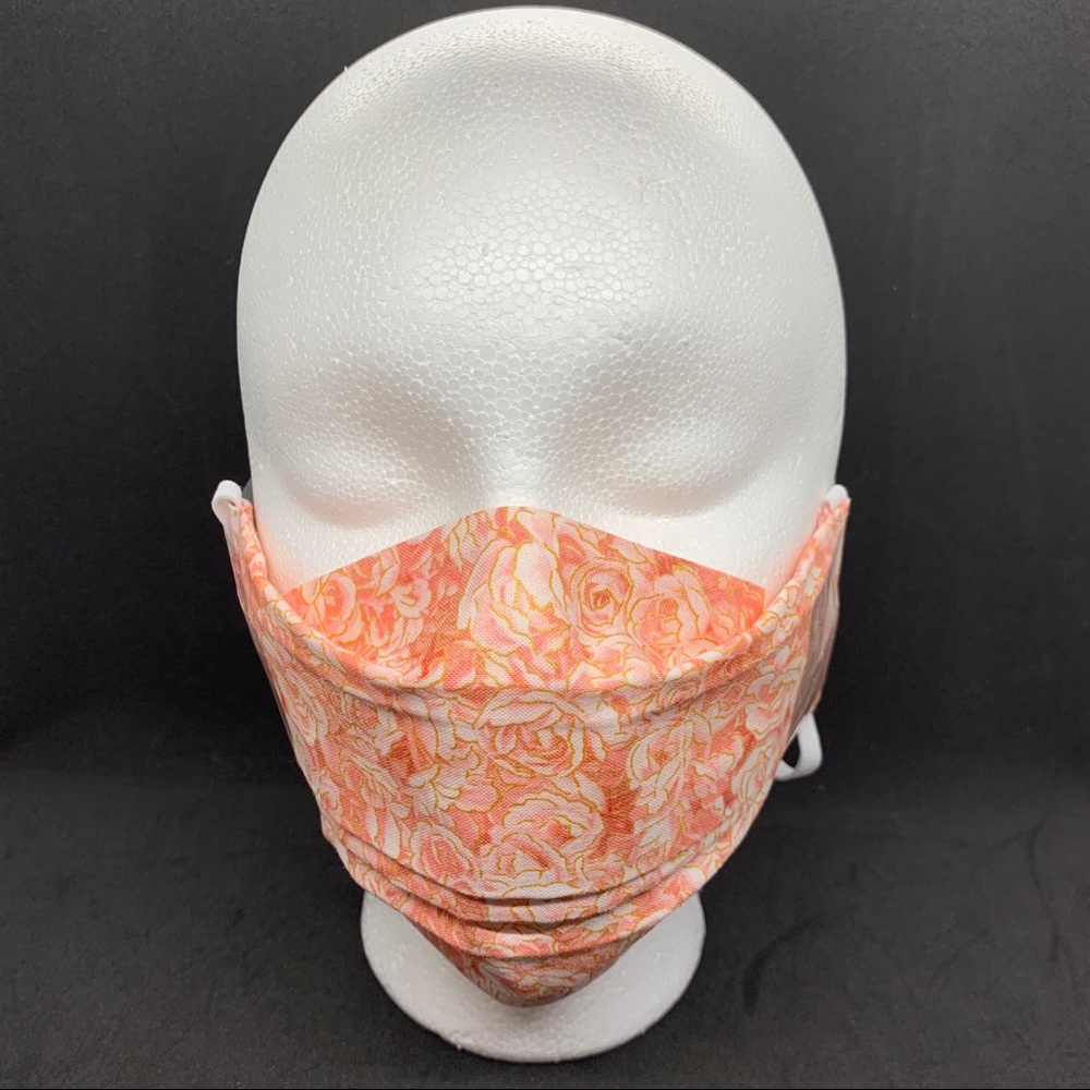 2/$20 Face Mask 3 Layer Nose Bridge Pink Roses